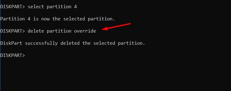 delete partition override command in CMD
