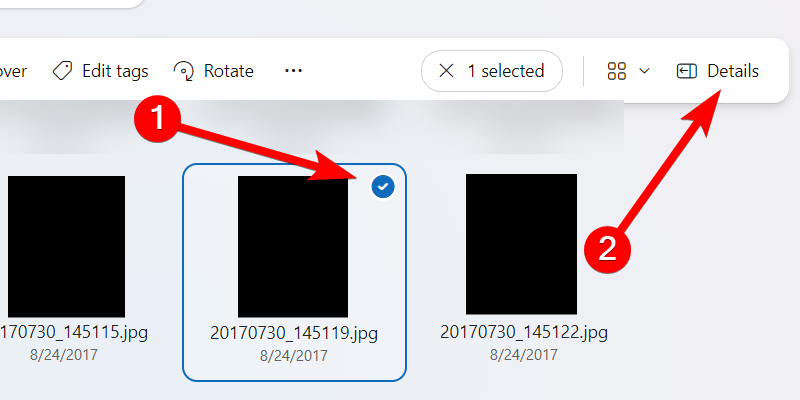 Choosing to view the metadata of a file on OneDrive.