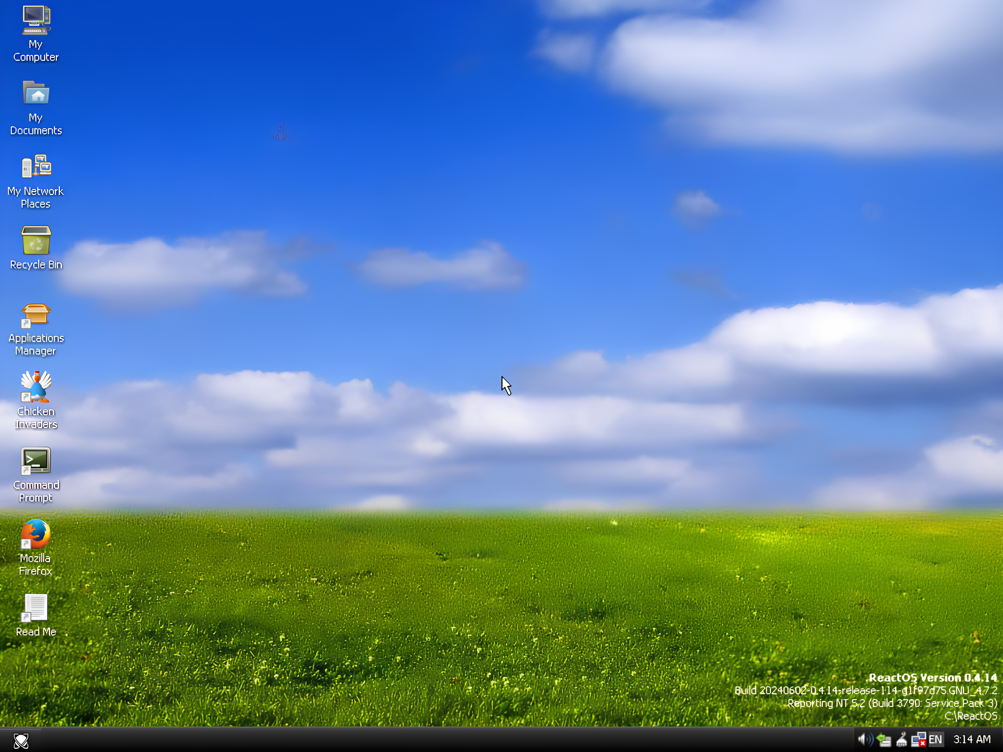 ReactOS desktop looks like Windows XP.