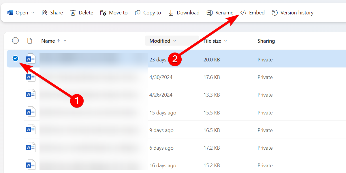 Embedding a file on OneDrive.