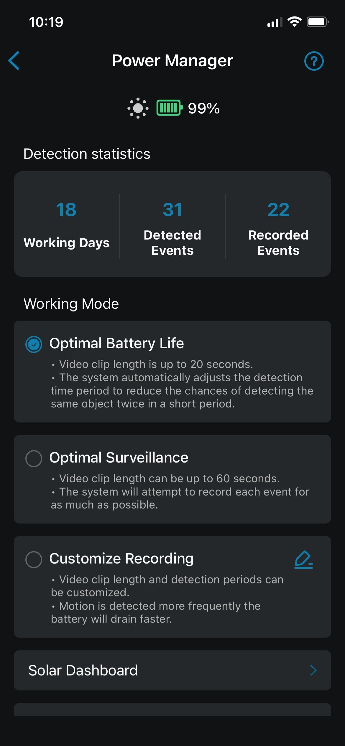 Power management settings in the Eufy Security app