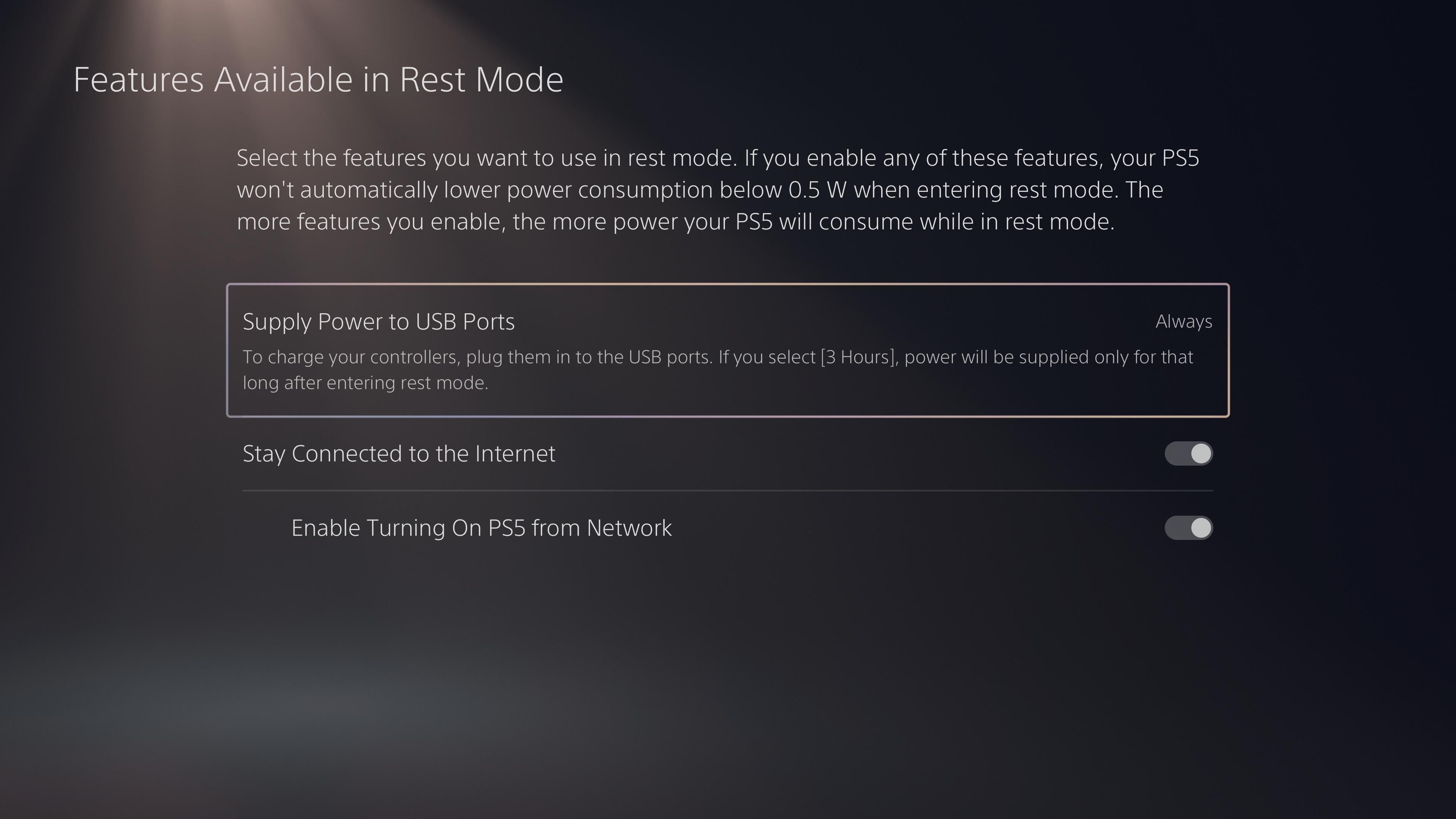 Choose which features are available in rest mode on your PS5.