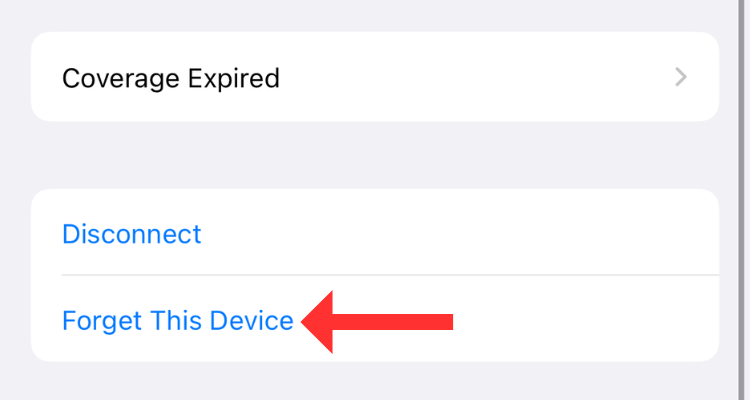 The Forget This Device option in Bluetooth device's settings.