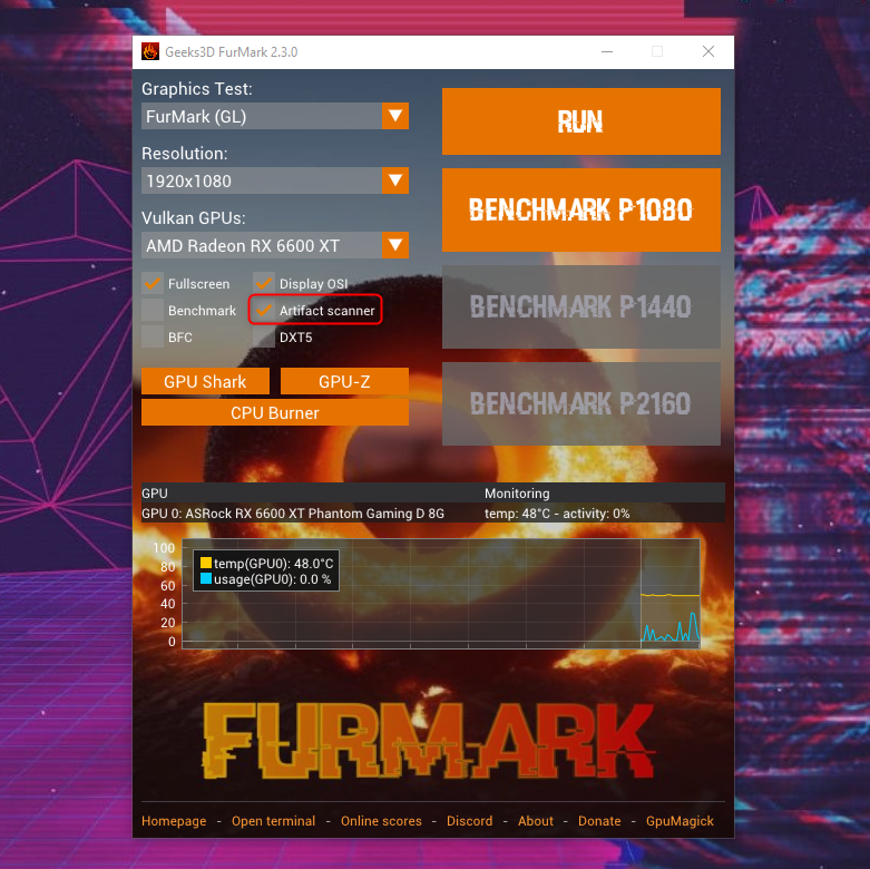 Stress testing GPU in FurMark.