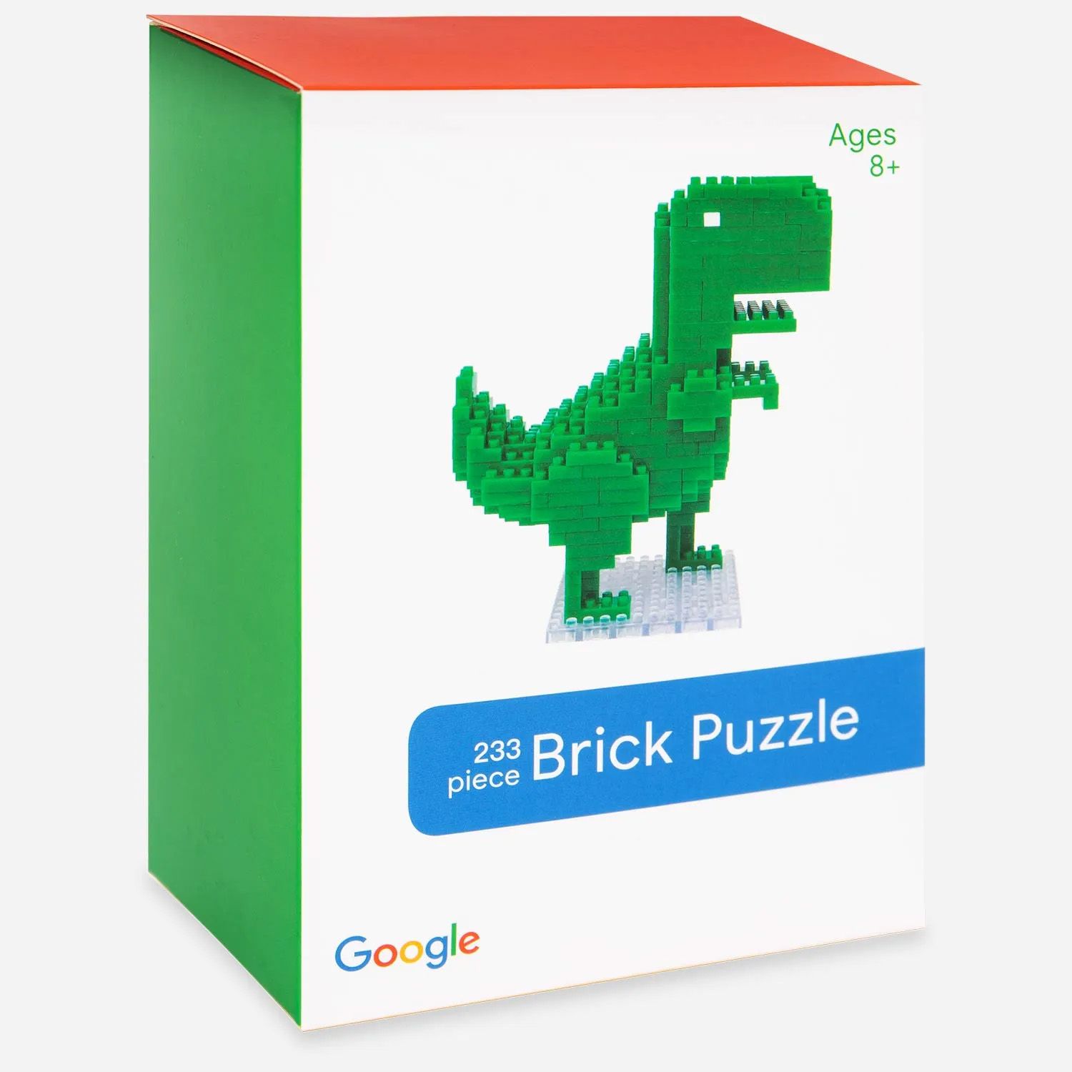 Box for Dino brick puzzle, showing a green brick dinosaur.