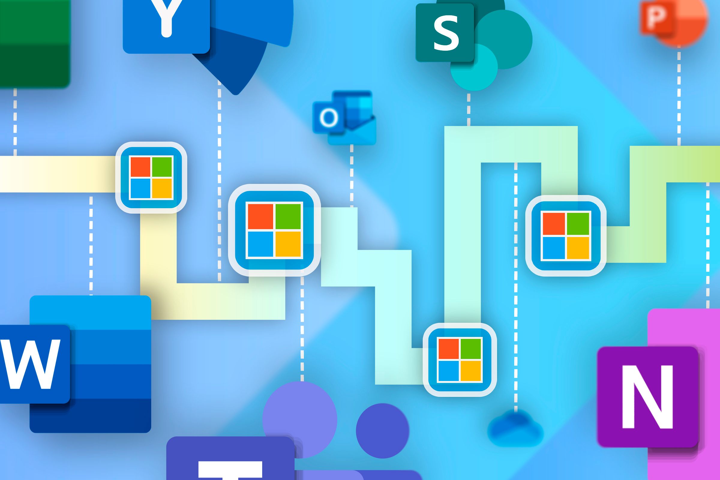 Illustration of an infographic with milestones of Microsoft Office.
