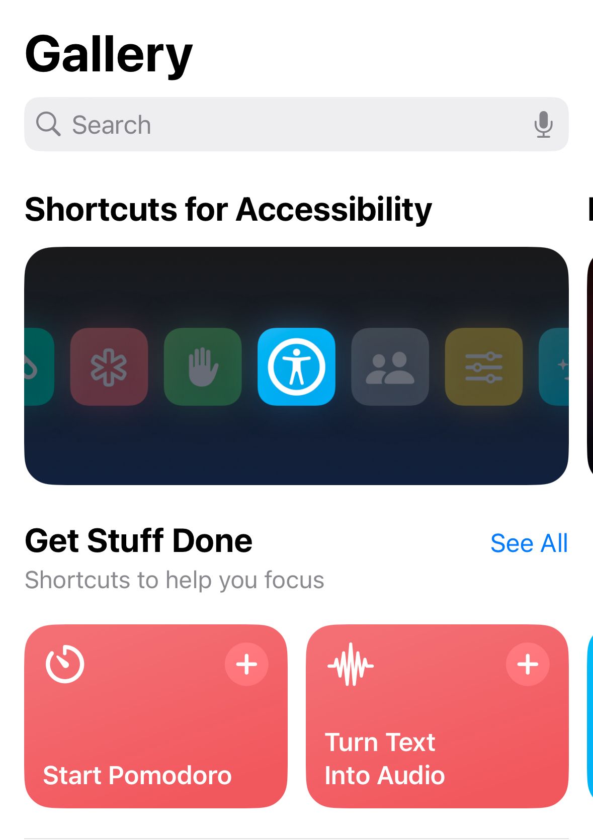 Gallery within the Shortcuts app.