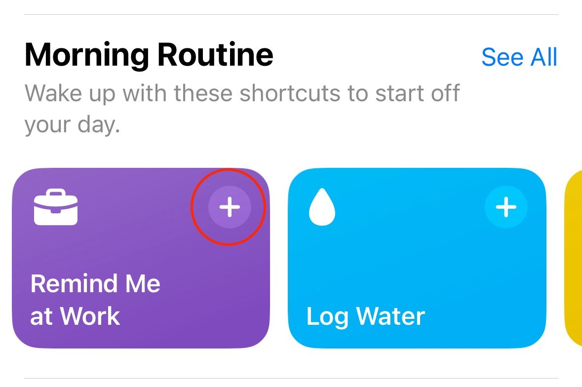 Circled + icon for Work Reminder Shortcut.
