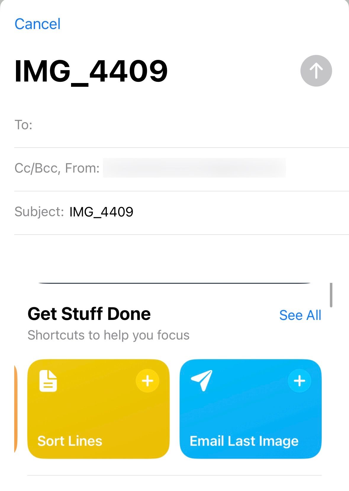 An email generated from "Email Last Image" shortcut.