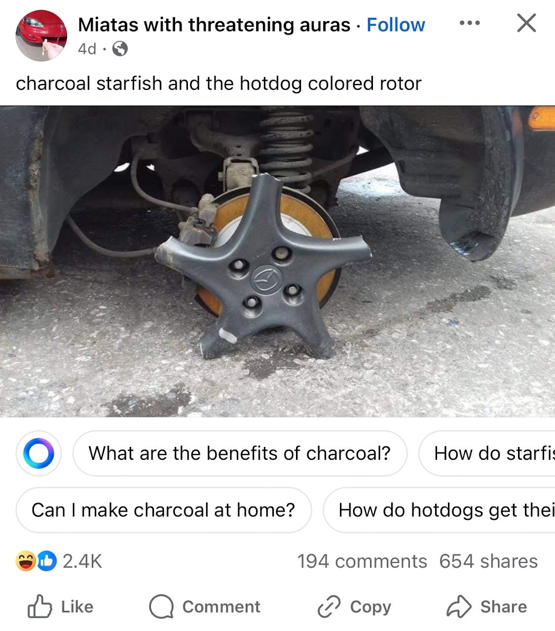 Facebook AI interpreting a joke badly and offering up nonsense AI-generated suggestions.