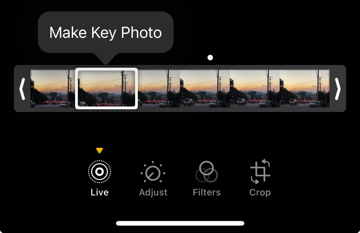 Choosing a Key Photo from a Live Photo in the iPhone Photos app.