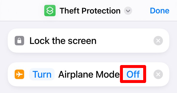 iPhone shortcut action to turn Airplane Mode off