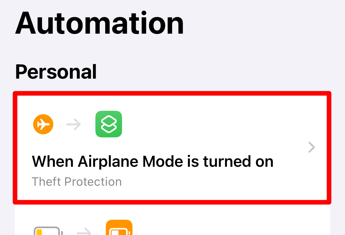 iPhone 'Theft Protection' shortcut automation.