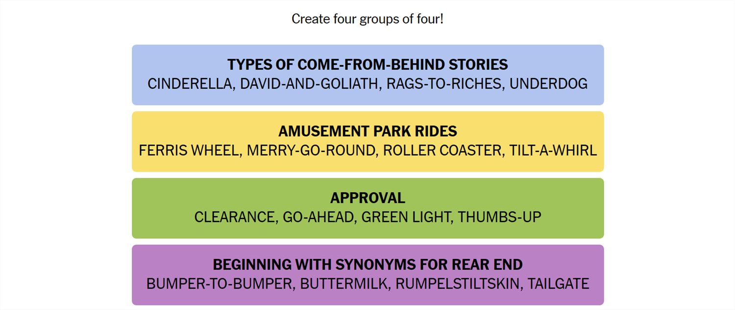 June 21st Connections groups and words.