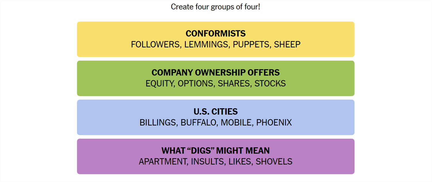 June 2nd Connections words and groups.