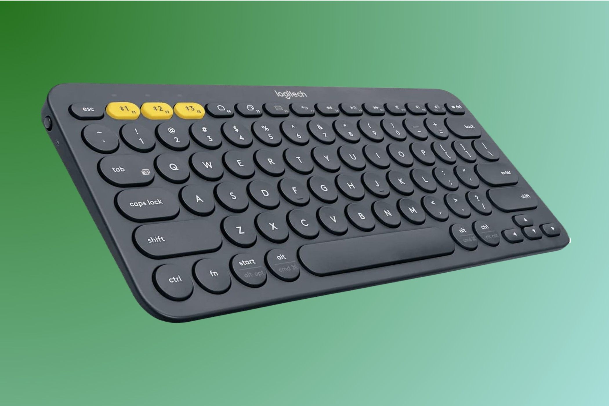 Logitech Pebble Keys 2 K380s Keyboard on a gradient background