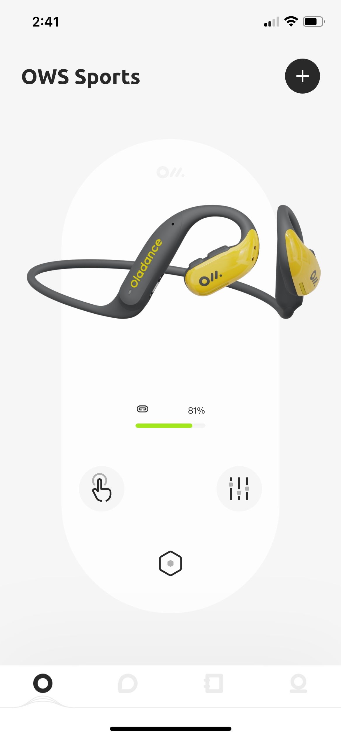 The main device dashboard for the Oladance app
