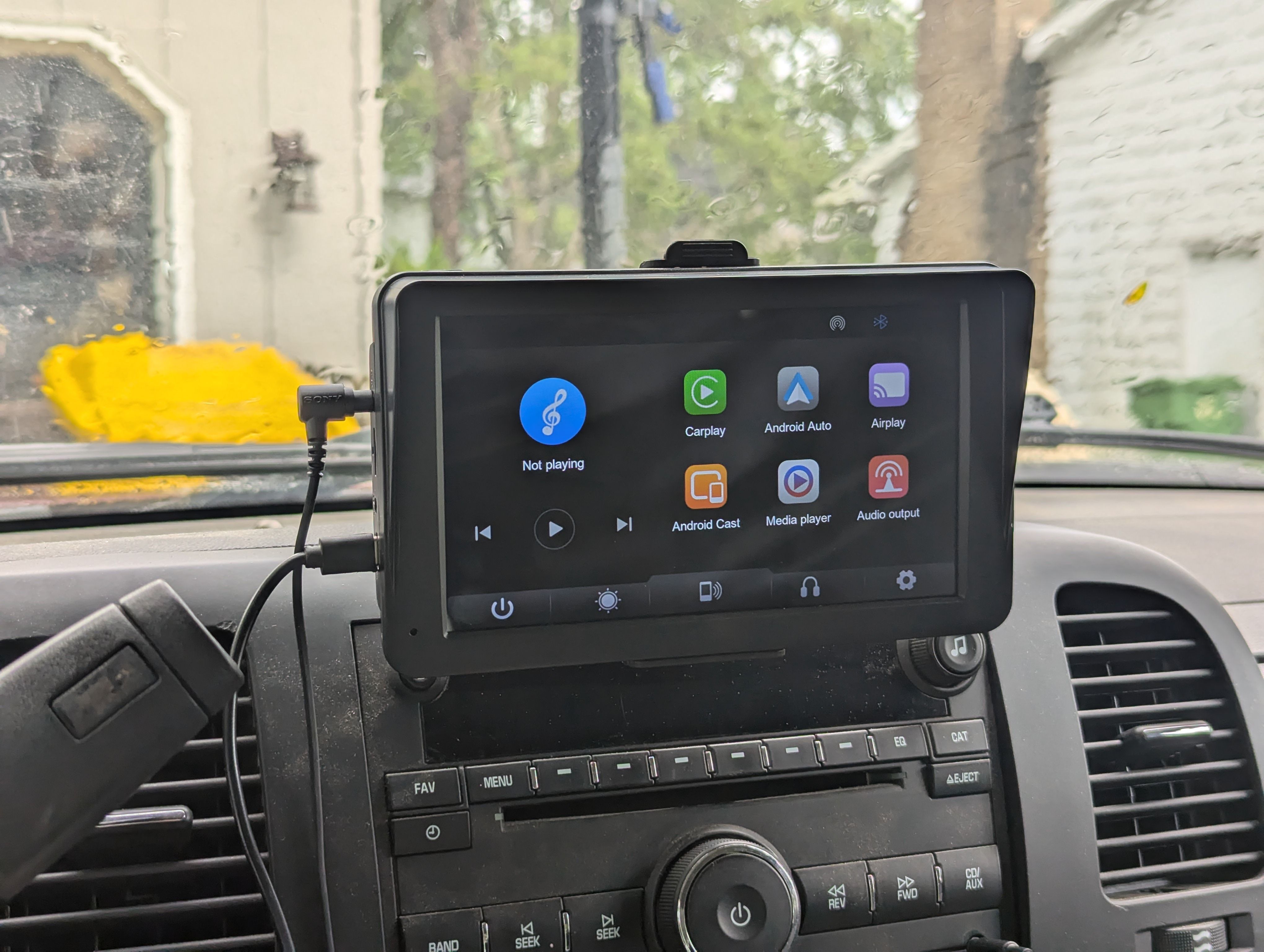 Menu screen on portable Android Auto CarPlay unit.