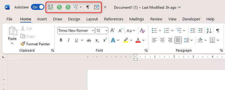 Word's Quick Access Toolbar highlighted
