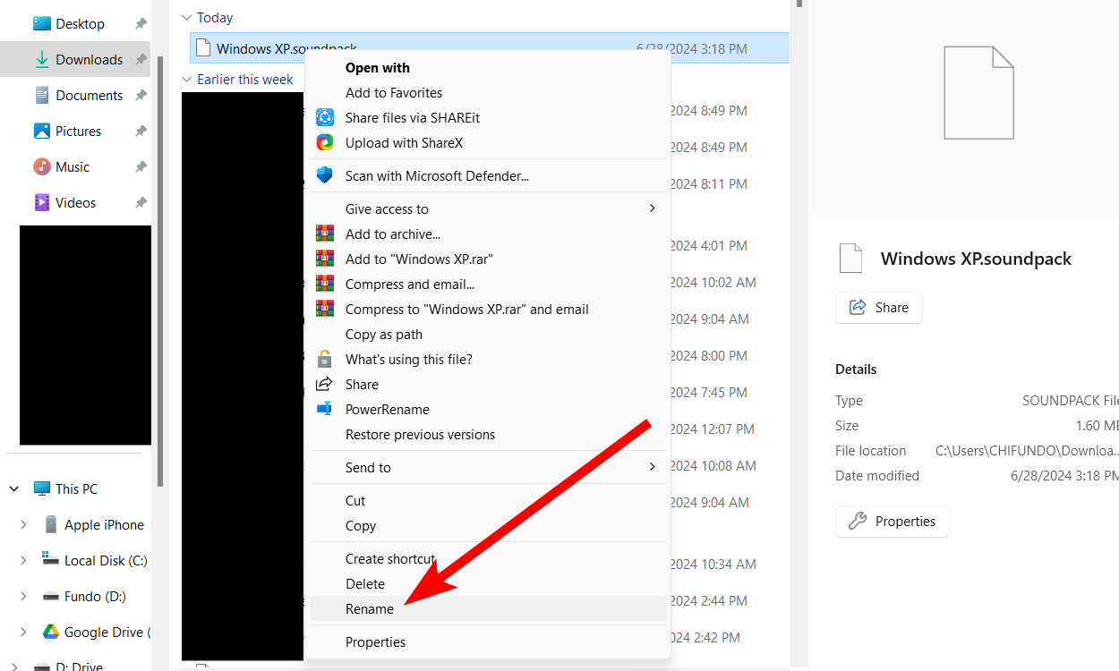 The "Rename" option of the Windows 11 context menu.