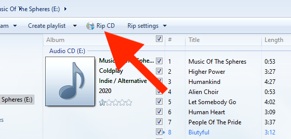 Rip CD button in Windows Media Player.