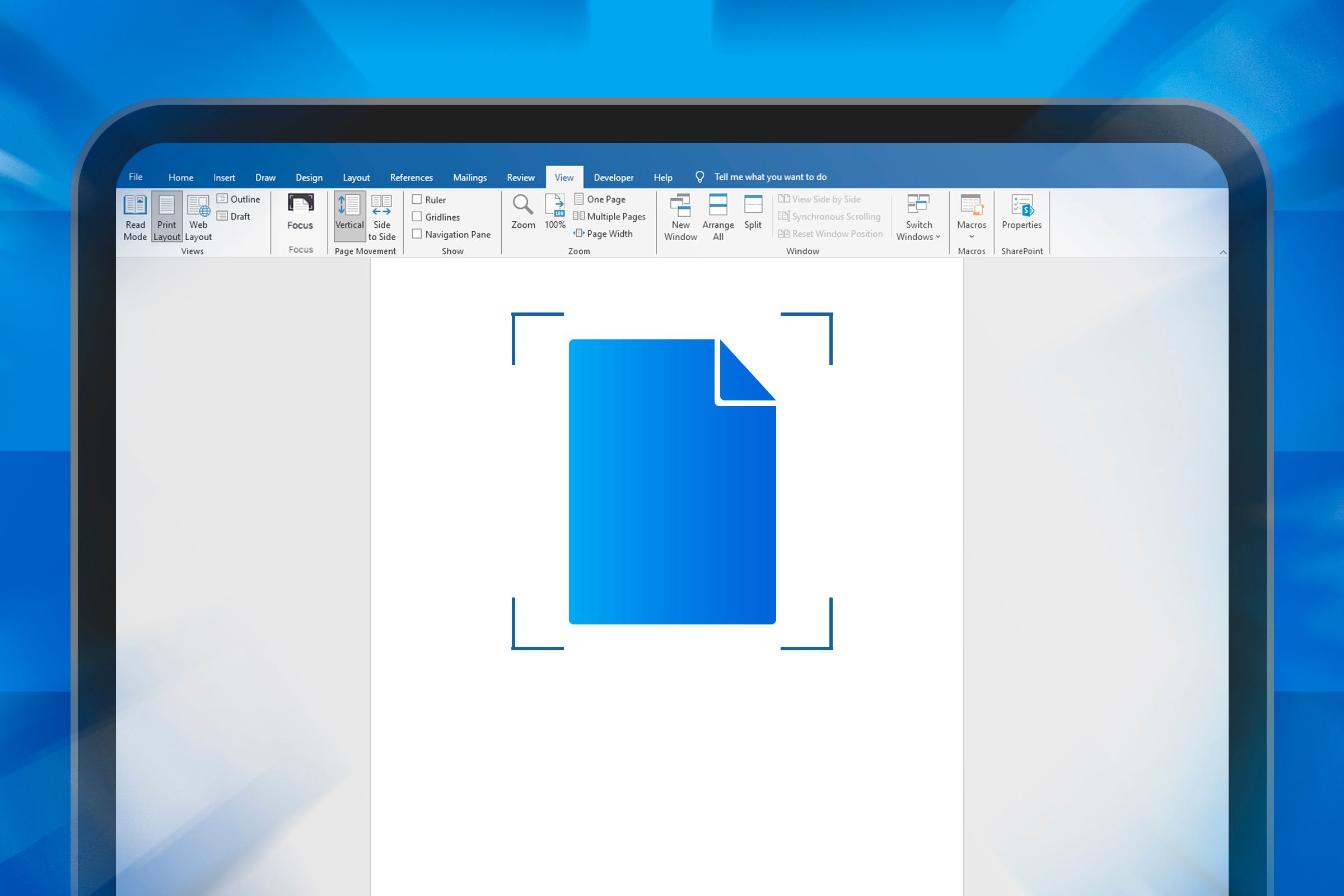 Screen with the Microsoft Word open and the focus icon.