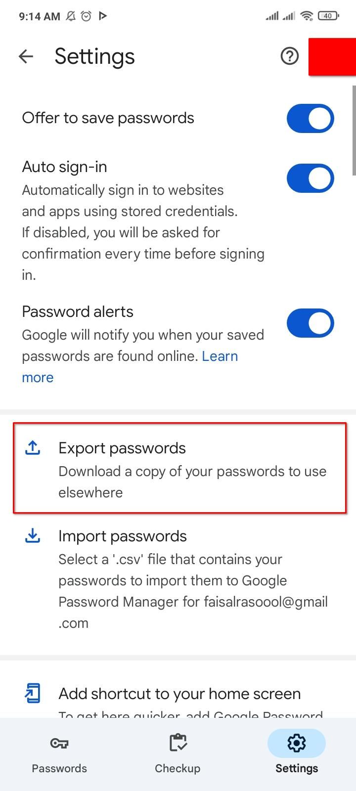 Exporting passwords from Google Chrome on Android.