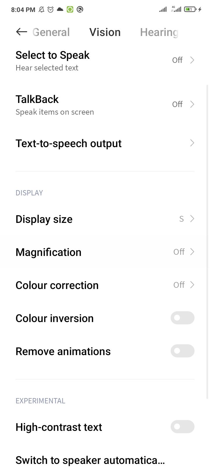 Accessibility menu in the Android Settings app.
