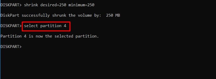 select partition 4 command in CMD