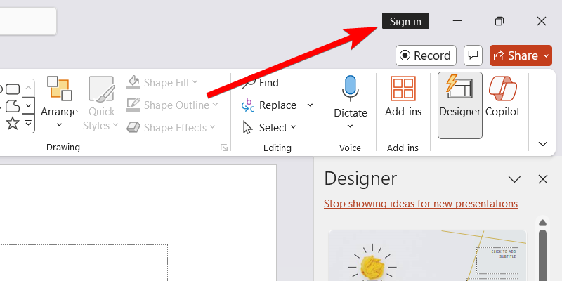 Signing into PowerPoint on Windows.