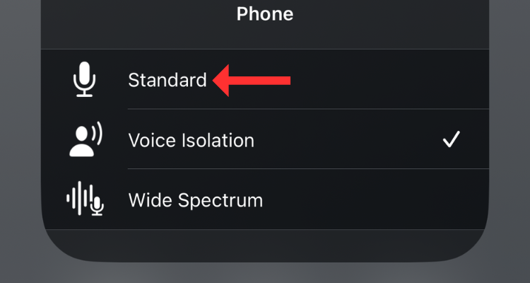 Microphone modes in iOS Control Center.