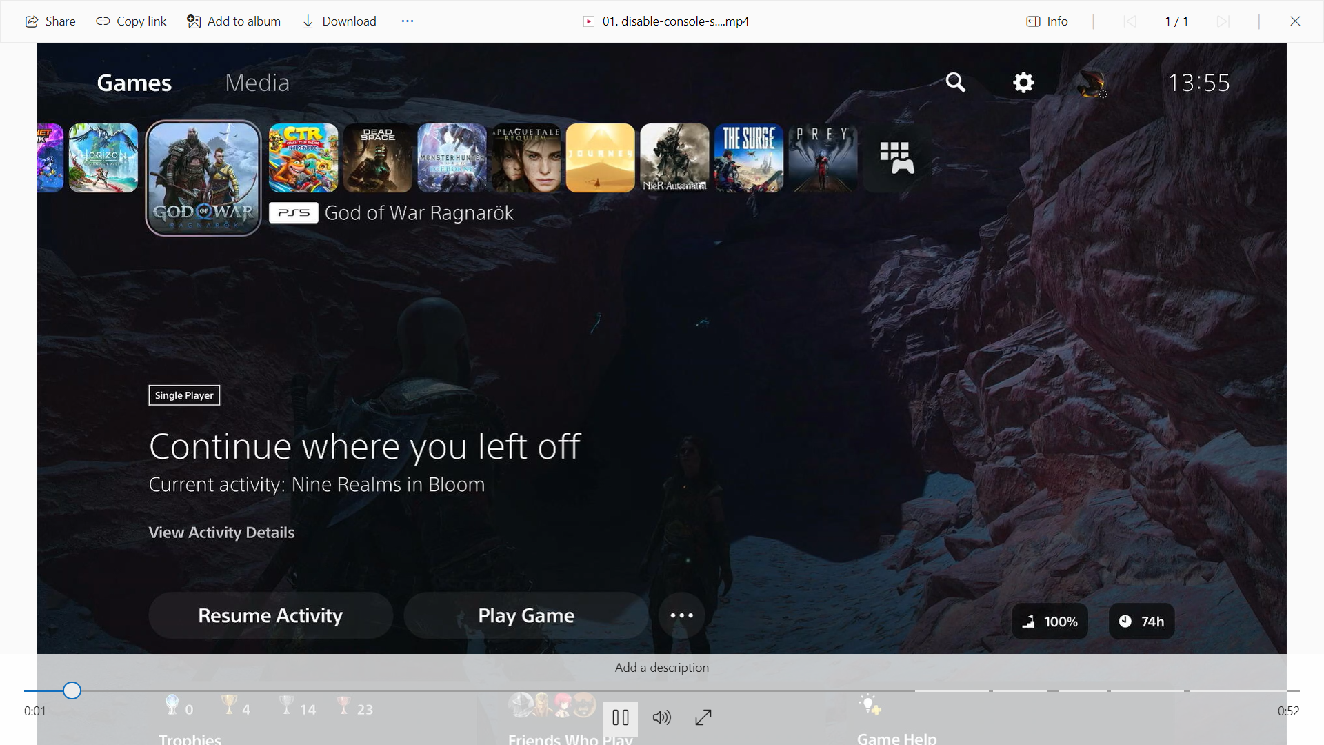Streaming video on OneDrive.