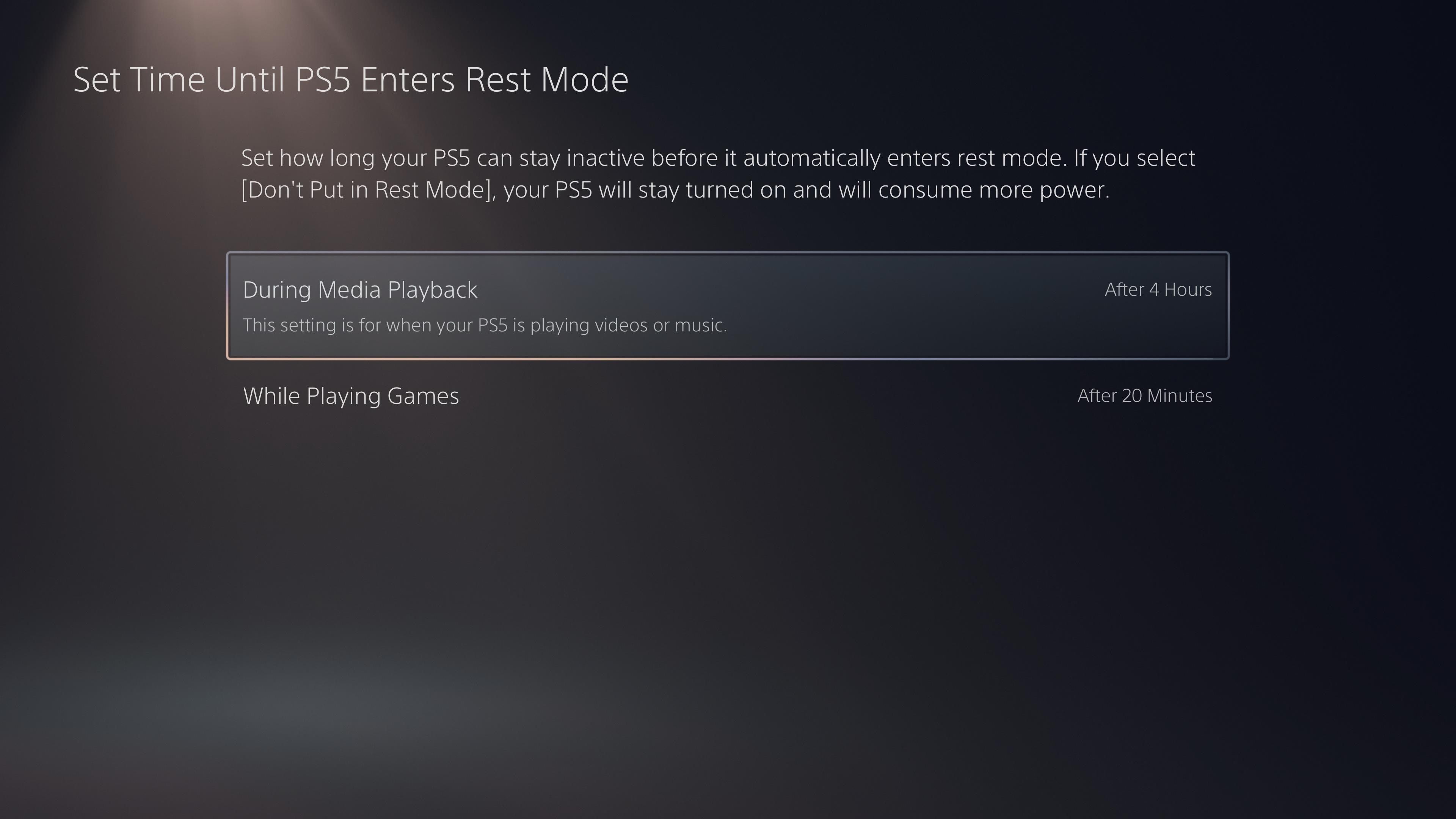 Set how long it takes before your PS5 enters rest mode.