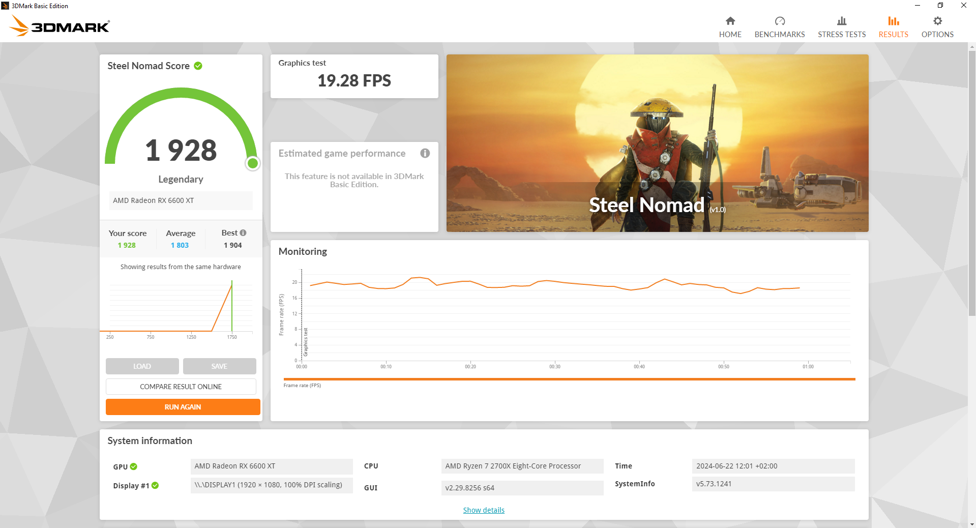 The results of Steel Nomad in 3DMark with the RX 6600 XT.