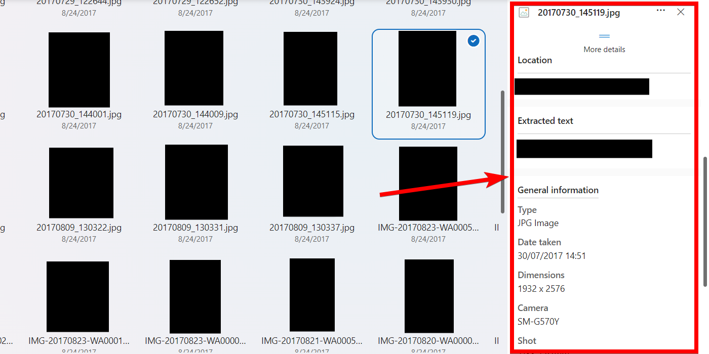 The metadata of a file on OneDrive.