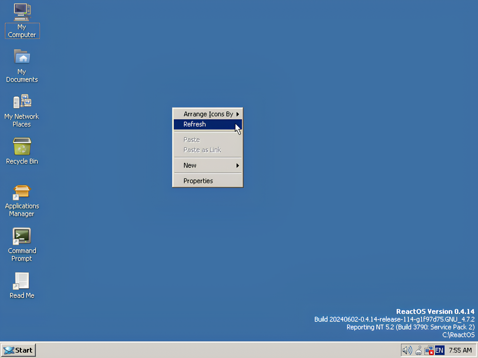 ReactOS context menu.