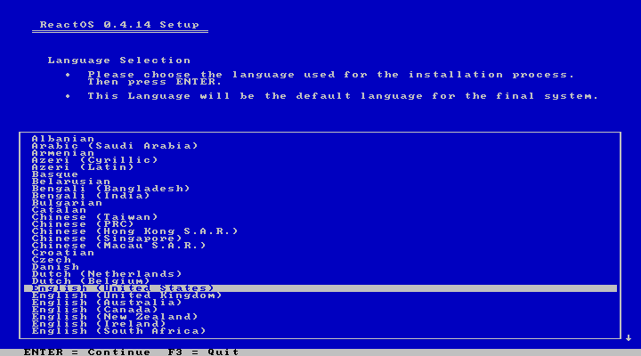 ReactOS installation in progress.