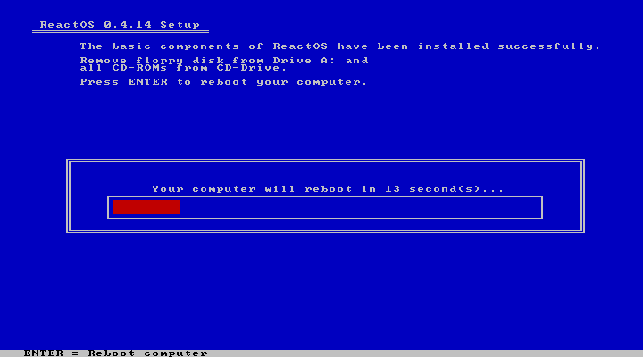 Successful installation of ReactOS.