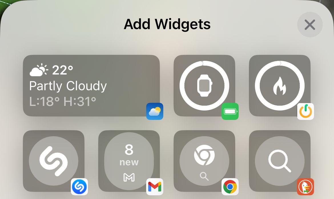 Browse the available widgets using the iOS widget browser.