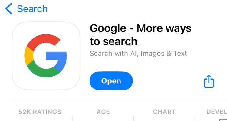 Screenshot of the Google app for iPhone for App Store.
