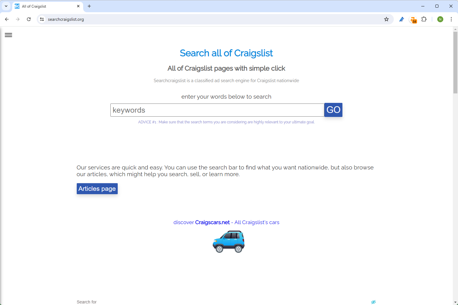 The SearchAllOfCraigslist home page. 