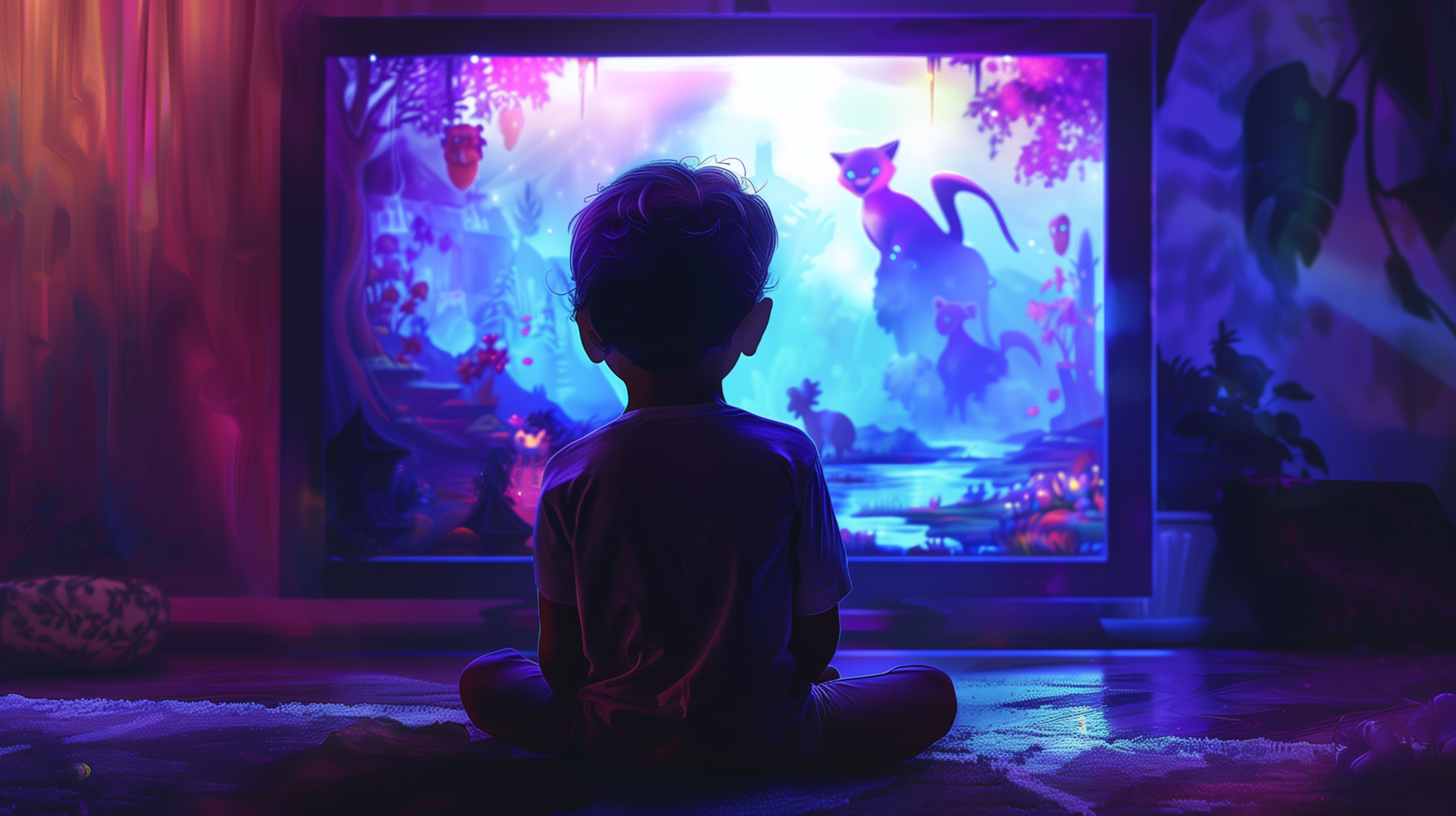 A child watching animated movies with a sense of wonder and imagination