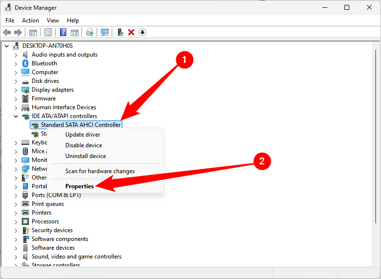 The Device Manager open to the IDE ATA/ATAPI controller.