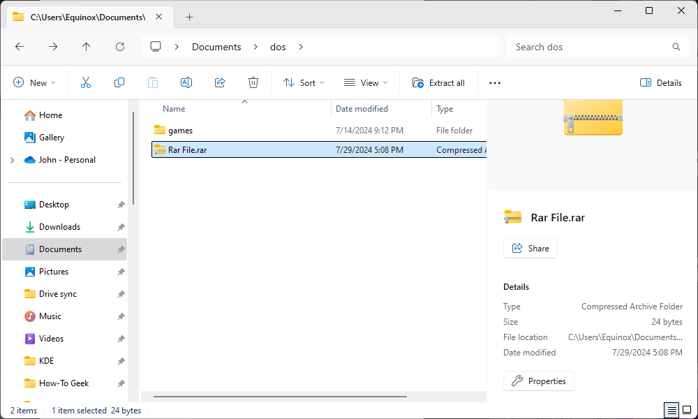 A RAR file on Windows 11. 