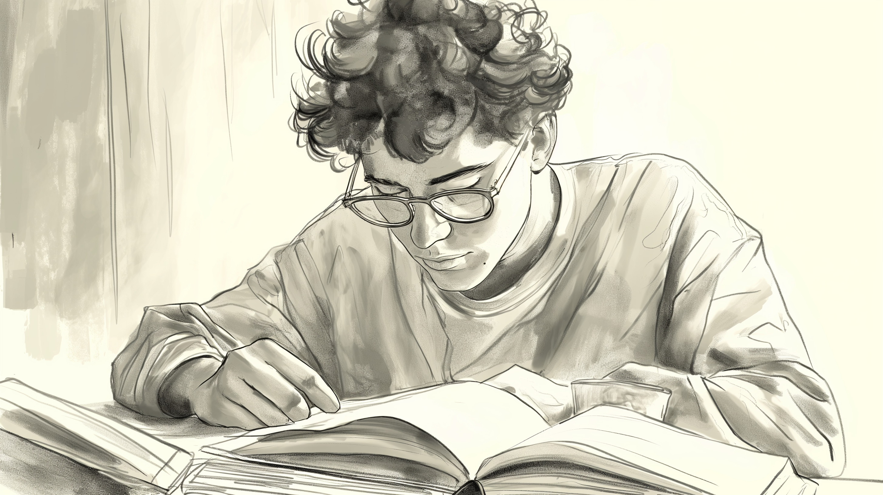 Sketch of a boy studying