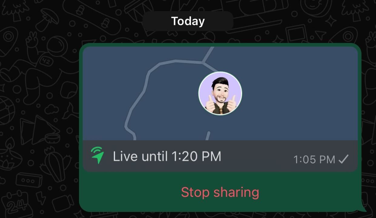 Stopping the location sharing in WhatsApp