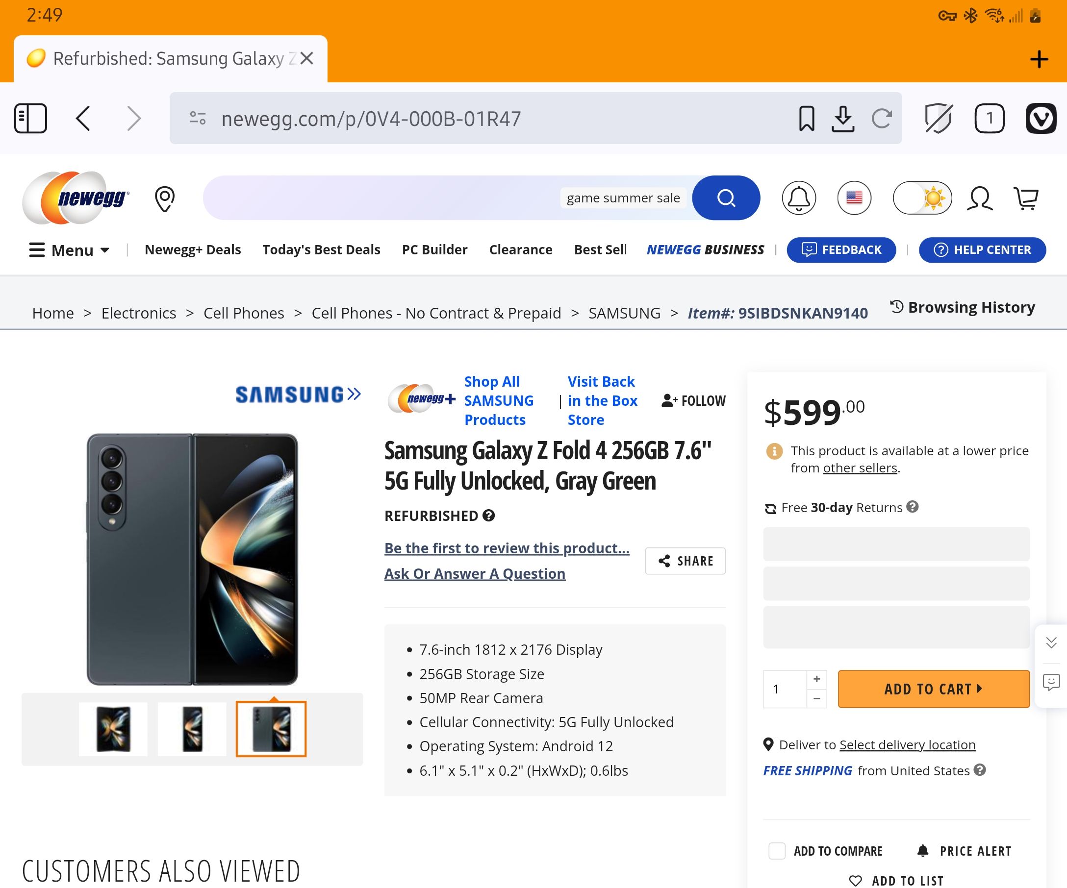 A Galaxy Z Fold 4 on sale for a third of its launch price on Newegg.