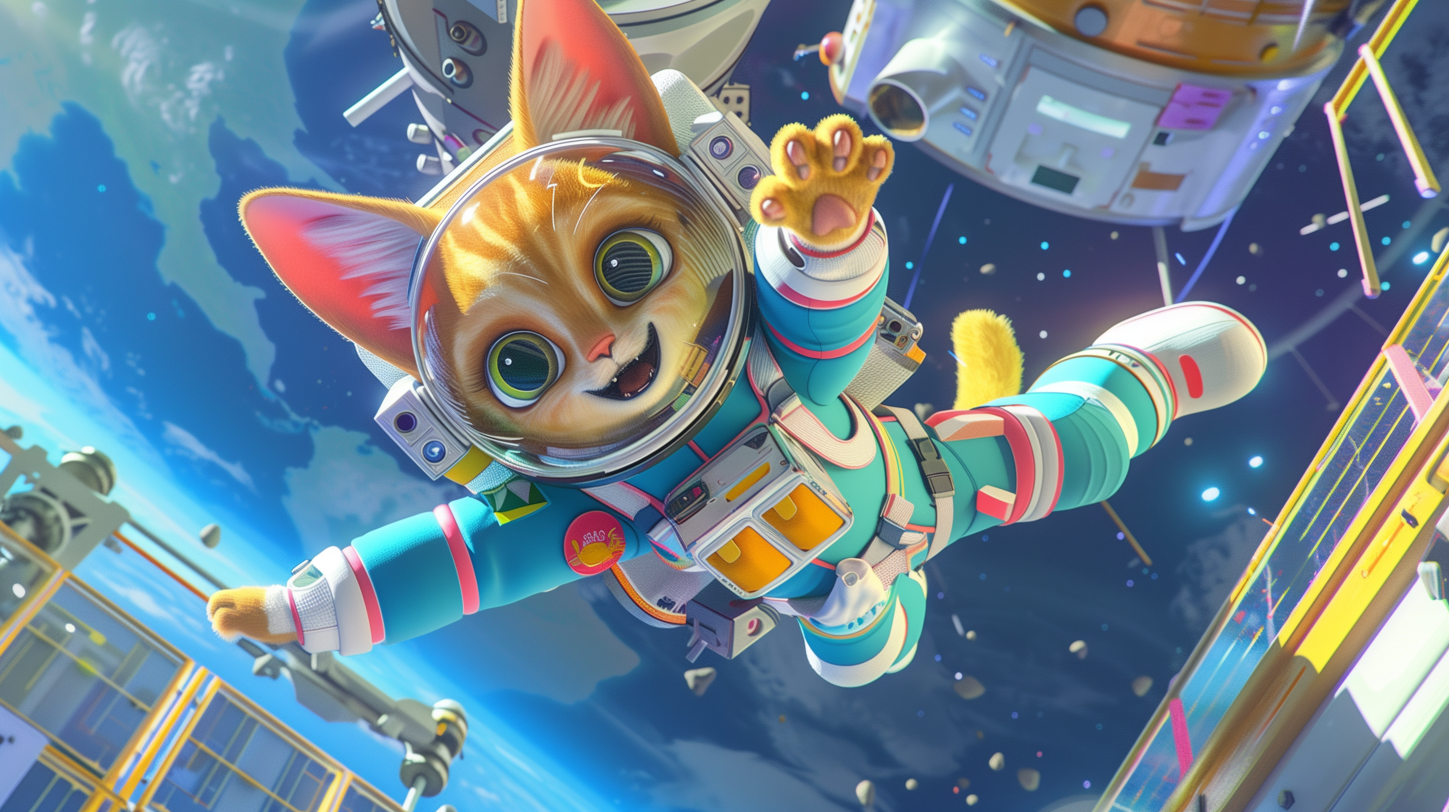 a cartoon cat in space