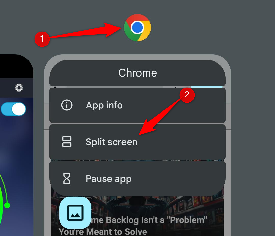 An example of how to open an app in split screen mode on an Android smartphone.