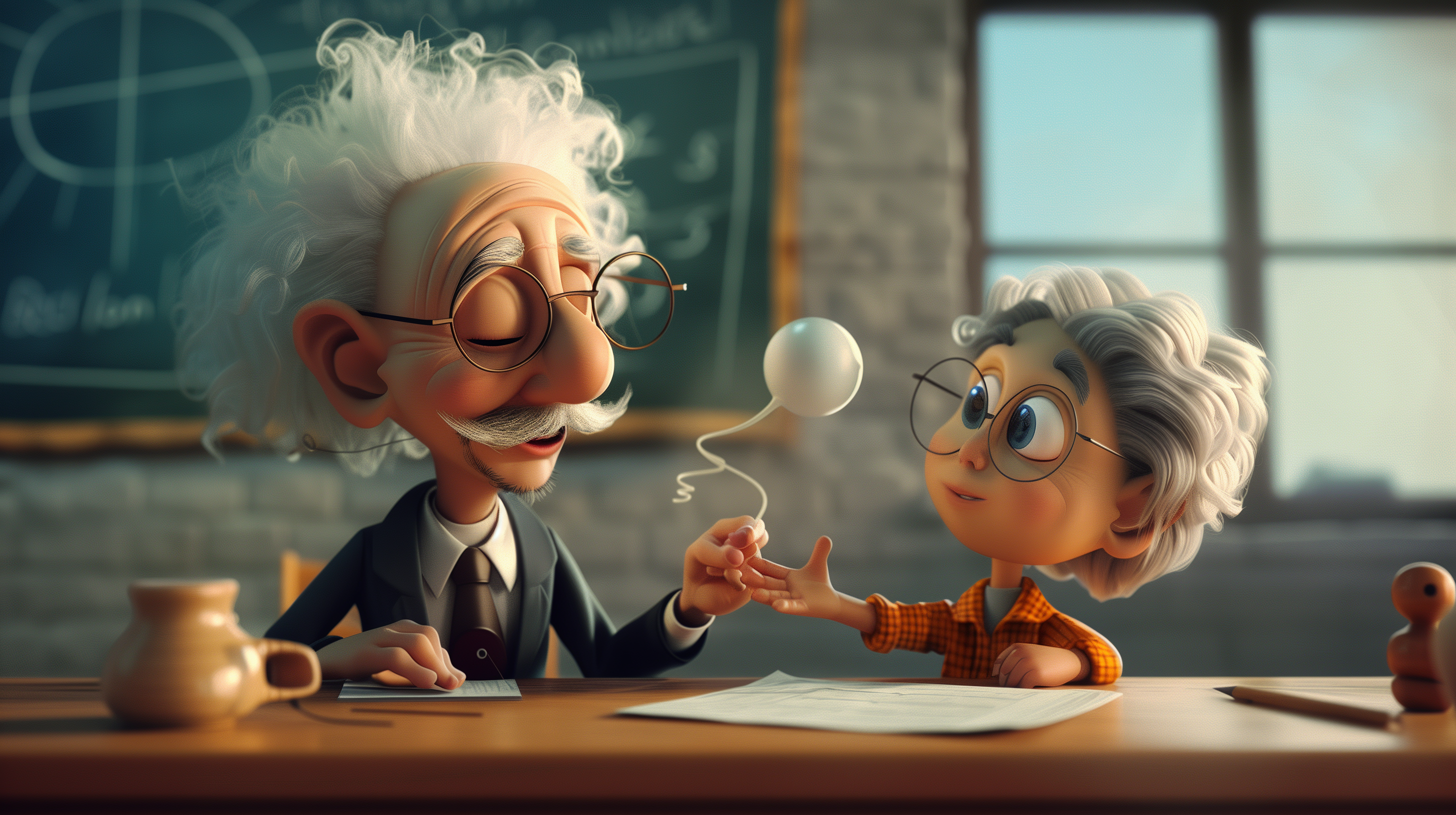 Illustration of Einstein teaching a small kid